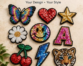 Custom Sequin Patches, Personalized Sequin Letter Patch, Sparkly Logo Glitter Applique, Personalized Sequin Back Patch for Jacket, Bag & Hat