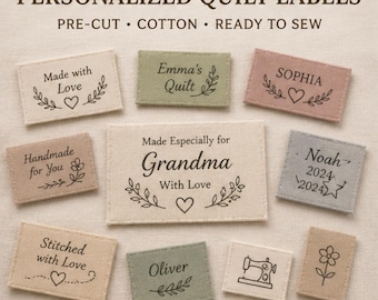 Custom Cotton Name Quilt Labels, Personalized Fabric Labels, Handmade Quilt Tags, Custom Sewing Labels, Name Tags for Quilt & Handmade Gifts