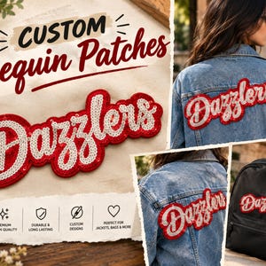 Custom Sequin Patches, Personalized Sequin Letter Patch, Sparkly Logo Glitter Applique, Personalized Sequin Back Patch for Jacket, Bag & Hat