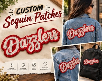 Custom Sequin Patches, Personalized Sequin Letter Patch, Sparkly Logo Glitter Applique, Personalized Sequin Back Patch for Jacket, Bag & Hat