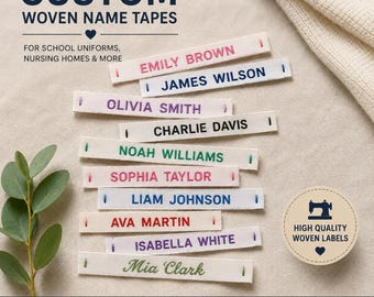 Custom Woven Name Tags, Personalized Woven Labels, Nametapes for Clothing, Custom Fabric Name Labels, Sew On Iron On Tags for Kids & Adults