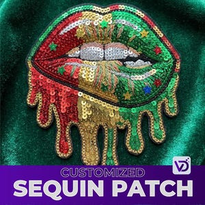Juneteenth Sequin Patch - Large Iron On Patch for Jacket Back - Black History Month DIY Apparel - Pan-African Colors Sequin Applique