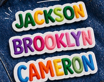 Custom Embroidered Name Patch, Multicolor Personalized Name Tag, Iron On or Sew On Patch for Backpacks, Hats, Jackets & Clothing