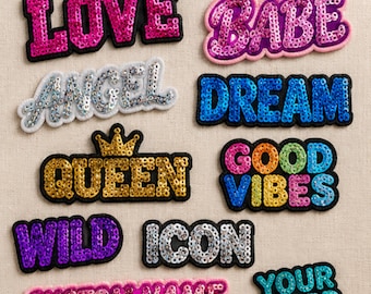 Custom Sequin Patches, Personalized Sequin Letter Patch, Sparkly Logo Applique, Glitter Jacket Patch, Custom Name Patch for Bags & Hats