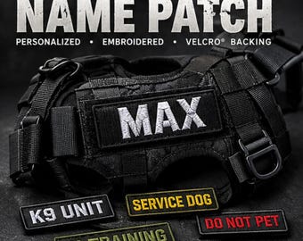 Custom Dog Harness Name Patch, Personalized Embroidered Pet Patch, Custom Dog Name Tag, Removable Velcro Patch for Harness