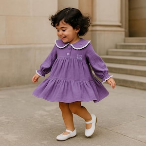 Girls Embroidered Dress With Ruffles, Cotton Dress, Toddler Muslin Boho Dress, Sage Linen Summer Dress