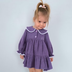 Mädchen Kleid Bestickt mit Rüschen, Baumwollkleid, Kleinkind Musselin Boho Kleid, Salbei Leinen Sommerkleid