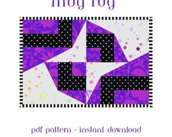Starburst Twist Mug Rug Pattern PDF — 6x9 Inch — Digital Download FPP/EPP Template