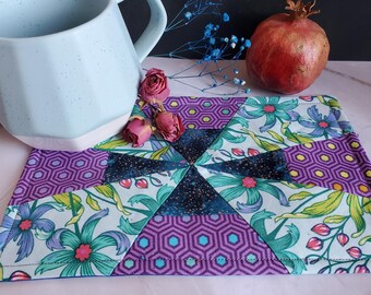 Sunburst Mug Rug Pattern: Beginner FPP Quilt Block (PDF Template)