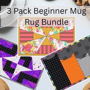 Beginner Mug Rug Pattern Set – 3 Easy FPP Quilt Blocks PDF – Modern Mini Quilt Patterns