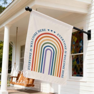 Rainbow Inclusive Garden Flag,Everyone Is Welcome Here Home Decor, Progressive Sign, Anti-Trump Anti-MAGA, Equality and Diversity Yard Art