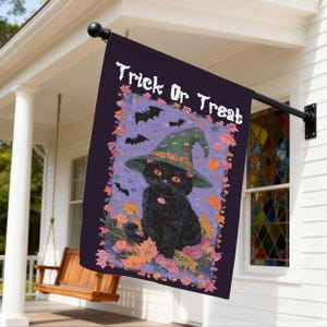 Cat Witch Halloween Garden Flag,Double-Sided House Decor,Fall Outdoor Sign,Autumn Yard Banner,Spooky Season,Halloween Party,Trick or Treat