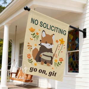 No Soliciting Garden Flag, Cute Raccoon Yard Flag,Go On Git House Decor,Western Welcome Flag with Animal Design,A fun way to protect porch