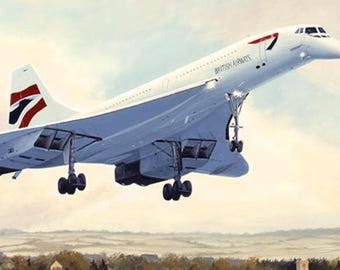 Last flight of Concorde G-BOAF &quot;On Final Approach&quot; to Filton, Bristol. Limited edition print signed by the artist and a Concorde Captain.