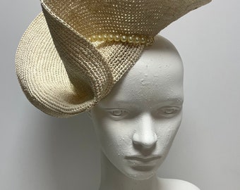 Sculptural Toquilla Straw Fascinator with pearls