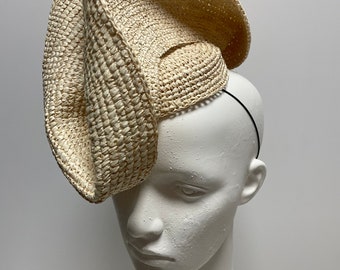 Sculptural Fascinator, Ready to wear, Fascinator Accessory, Artisanal handcrafted headwear, natural straw