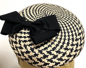 Fascinator Handcrafted Toquilla Straw Fascinator, Ivory & Black Wedding Headpiece