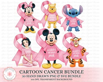 In October We Wear Pink Cartoon Shirt, Princess Characters Breast Cancer Warrior, mickey Cancer Awareness, minnie Pink Ribbon, cancer png