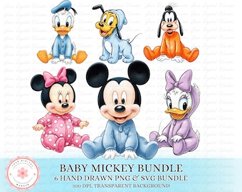 ベビーミッキー、ミニー、ドナルド、デイジーのかわいい雲のクリップ