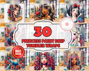 30 vasos de princesa con diseño de pintura antigoteo (PNG), paquete de vasos de princesa de 20 oz, vaso de princesa de dibujos animados, paquete de princesa (PNG), paquete de vasos
