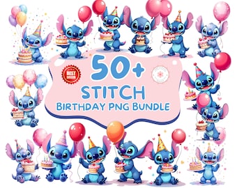 Paquete de diseños PNG de puntada de cumpleaños, diseños de puntada de sublimación, puntada PNG, sublimación de Lilo y Stitch, paquete de puntada, clipart de puntada