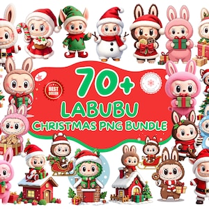 70+ kerst Labubu clipart megabundel, Labubu png-bundel, Labubu clipart, Labubu bundel png, schattige cartoon digitale download, Labubu png
