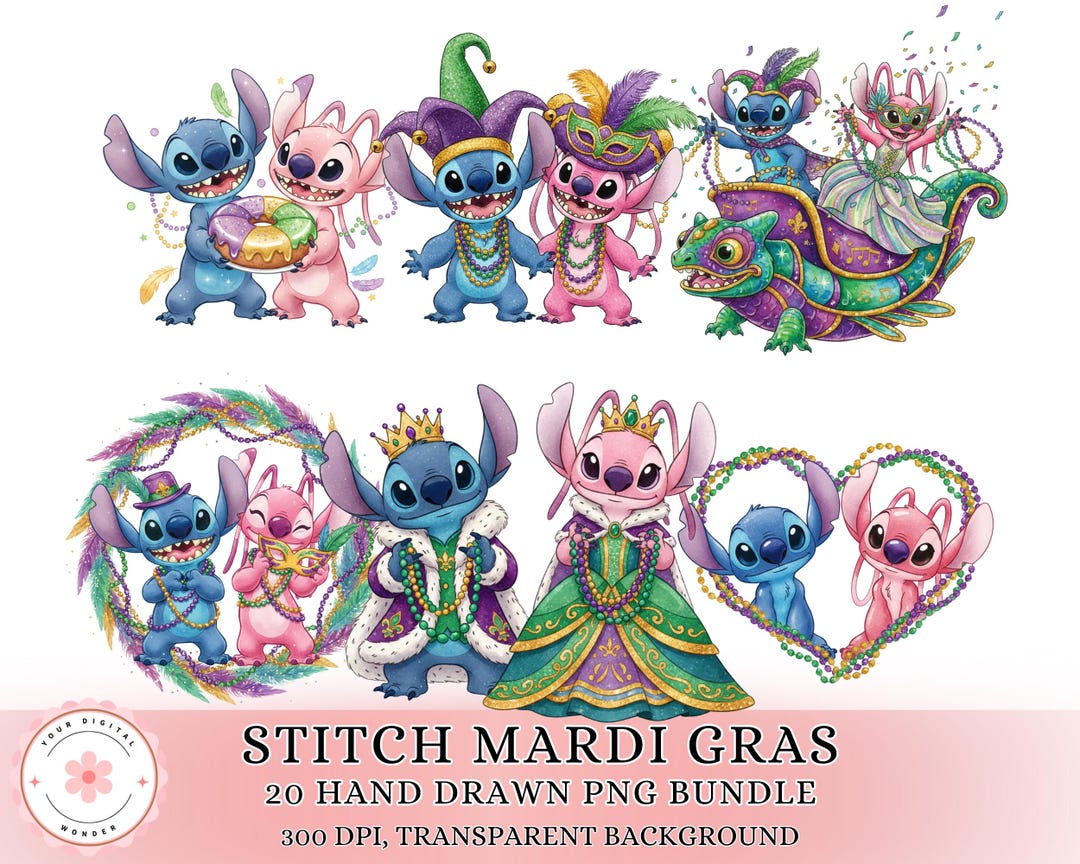 Stitch and Angel Mardi Gras PNG, Stitch Carnival Png, Stitch Festival ...