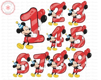 ハッピーバースデーミッキーマウスpng、誕生日数字、ミッキーマウス数字クリップアート、バンドル、ミッキーマウスデザイン数字