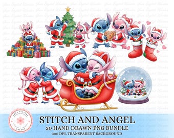 Watercolor Stitch Christmas Clipart, Lilo & Stitch Clipart, Cute Lilo PNG, Stitch PNG, Angel PNG, Hand drawn Stitch Lilo, Watercolor