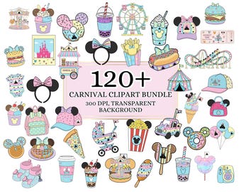 Magic World Clipart Collection, Carnival Cliparts bundle, Carnival Clipart, Carnival Items, Park Snacks Food Pastel Clip Art,