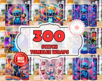 Paquete de 300 diseños de envolturas para vasos con puntadas, diseños de sublimación con puntadas, envoltura para vasos con puntadas de 20 oz PNG, Lilo & Stitch Sublimación, Comercial
