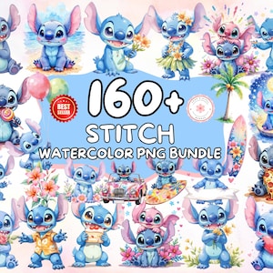 Watercolor Stitch  Clipart, Lilo & Stitch Clipart, Cute Lilo PNG, Stitch PNG, Angel PNG, Hand drawn Stitch Lilo, Watercolor Cliparts