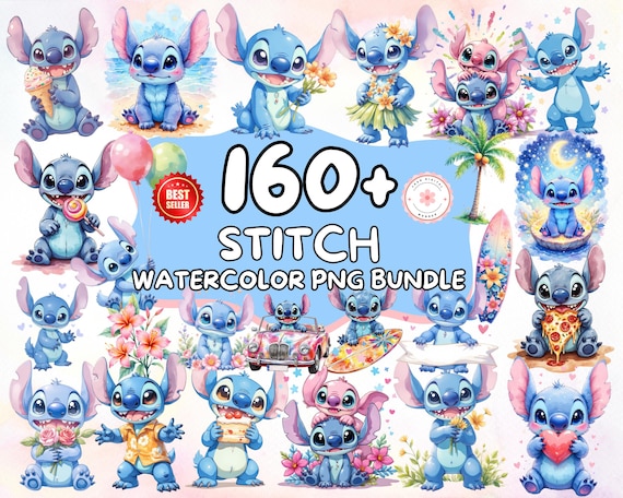 Watercolor Stitch  Clipart, Lilo & Stitch Clipart, Cute Lilo PNG, Stitch PNG, Angel PNG, Hand drawn Stitch Lilo, Watercolor Cliparts