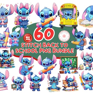 60 Stitch Back To School Png, Clipart Stitch Png, Stitch Clipart, Cute Back To School Clipart Good Quality, Digital Download