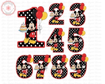 Happy birthday Mickey mouse png, birthday numbers, Mickey mouse numbers clipart, bundle, mickey mouse design number
