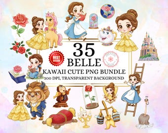 Beauty and the Beast Clipart, Belle PNG, Beast PNG, Castle, Princess clip art, Hand drawn, Cute, Kids, Decoration, Watercolor Fabric POD