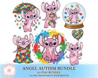 Angel Autism PNG Bundle, Autism Png Bundle, Autism Stitch Love Png, Angel Cartoon Clipart, Angel Character Png, Digital Download