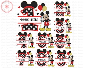 Happy birthday Mickey mouse png, birthday numbers, Mickey mouse numbers clipart, bundle, mickey mouse design number