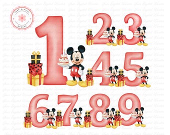 Happy birthday Mickey mouse png, birthday numbers, Mickey mouse numbers clipart, bundle, mickey mouse design number