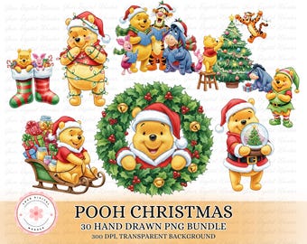 Winnie the Pooh Christmas Png Clipart Bundle, Winnie the Pooh png, Winnie the Pooh watercolor png, Winnie the pooh birthday