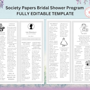 Editable Bridgerton Bridal Shower Lady Whistledown Column, 2 page, canva editable template,