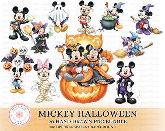 Halloween Mickey Clipart Bundle, Halloween Cartoon Clipart, Halloween Sublimation File, Halloween T-Shirt PNG Design Halloween Cartoon