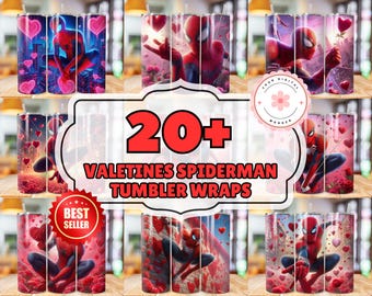 Valentines Spiderman Tumbler Wrap Bundle, 20oz Skinny Tumbler Wrap, 20 oz Tumbler Png Sublimation Design, Digital Instant Download Designs