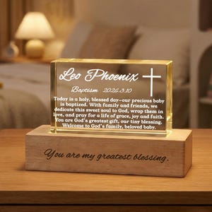 Personalized Baptism Crystal Night Light,Custom Baby Name Rectangular Crystal Lamp,Christening Gift For Baby Boy Girl,Nursery Decor Keepsake