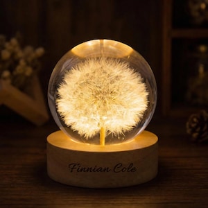 Real Dandelion Resin Night Light,Handmade Flower Epoxy Resin Lamp,Wooden Base Lamp,Preserved Dandelion Decor,Unique Gift For Her Birthday