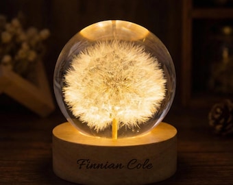 Echtes Löwenzahn-Harz-Nachtlicht, handgemachte Blumenepoxidharz-Lampe, hölzerne niedrige Lampe, erhaltenes Löwenzahn-Dekor, einzigartiges Geschenk für ihren Geburtstag