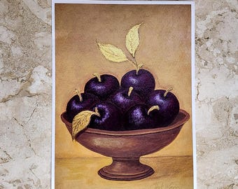 Gouden overvloed appel schilderij print – A5 gesigneerde kunstprint – botanisch stilleven – fruit muurkunst – hedendaagse botanische kunst