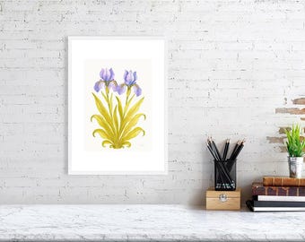 Iris de lumière douce – Collection Rêverie botanique | Impression botanique iris violet | Décoration murale florale élégante Cottagecore - Soie crème au sol