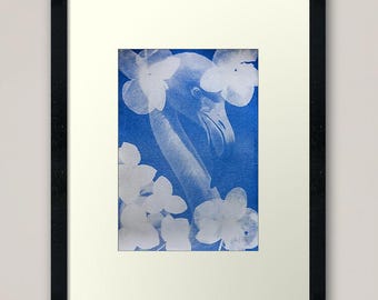 Blue Elegance - Cyanotype originale (A4), signée et en relief