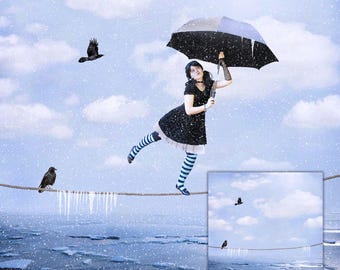 Fondo digital de invierno congelado: escena nevada caprichosa para proyectos de fotografía y arte compuestos